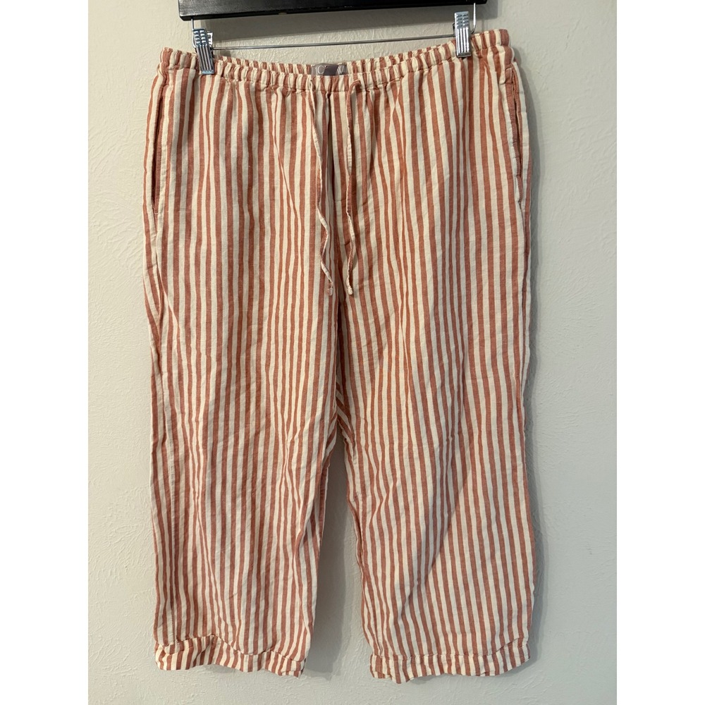 J.Crew 2024 Womens Large Striped Linen Blend Drawstring Pull On Crop Pants